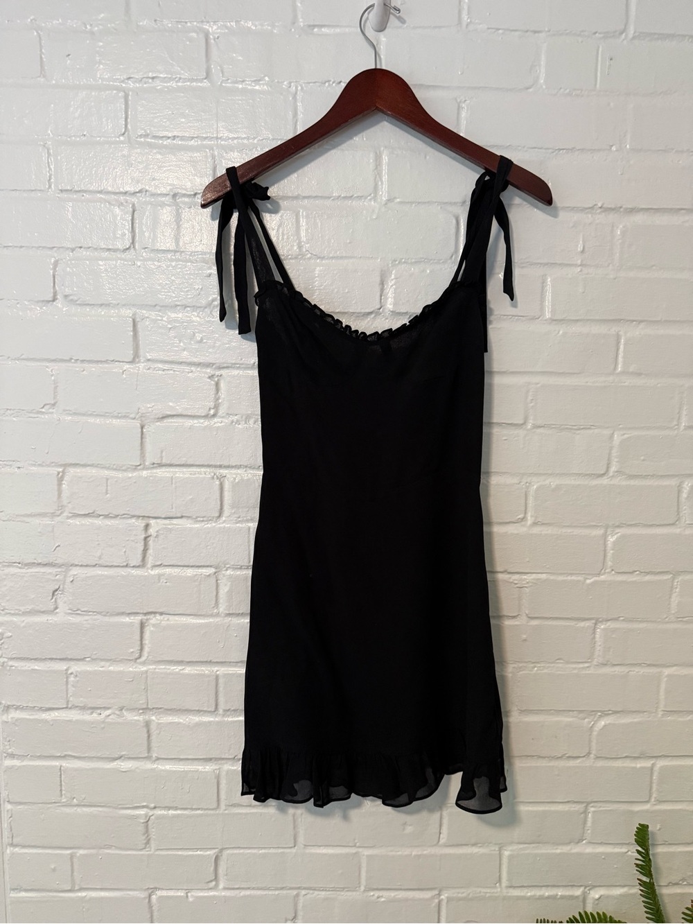 Reformation Women’s Black Slip Dress with Shoulder Ties